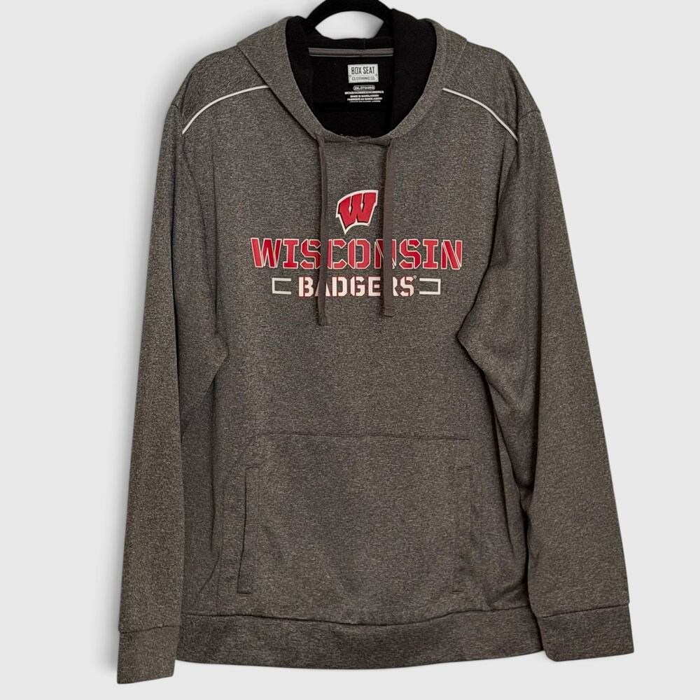 Wisconsin Badgers Hoodie Men 2XL Box Seat Pullover Gray Sweatshirt NCAA Football